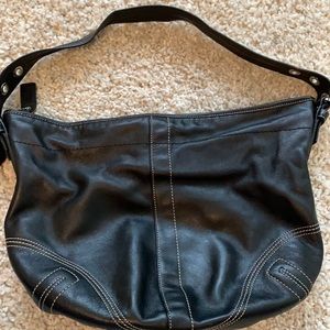 Coach hobo bag vintage black leather white stitch